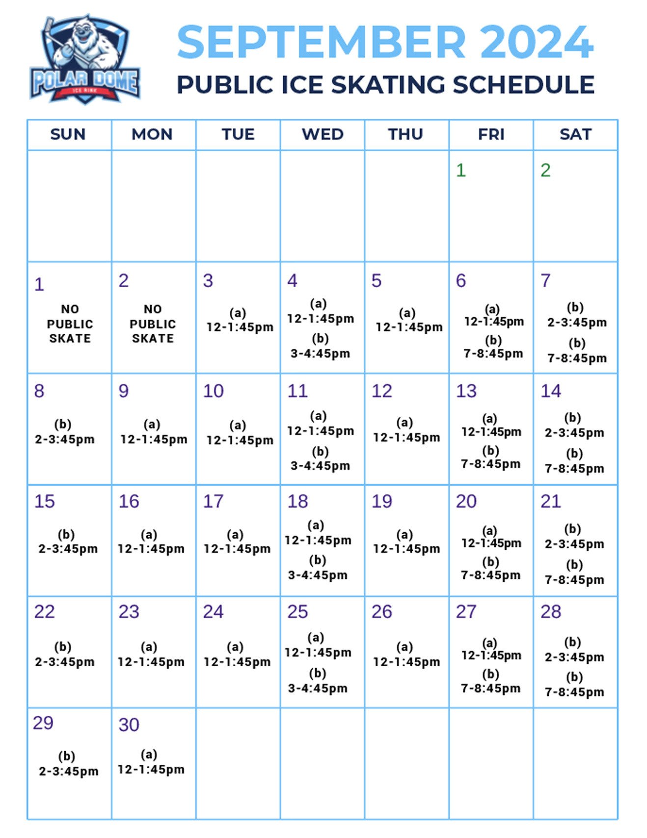 Polar Dome September Schedule